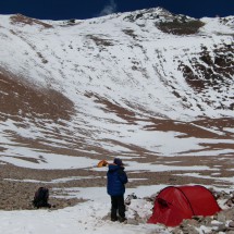 The first high camp Pirca del Indios. No fluent water supply, but a lot of snow to melt